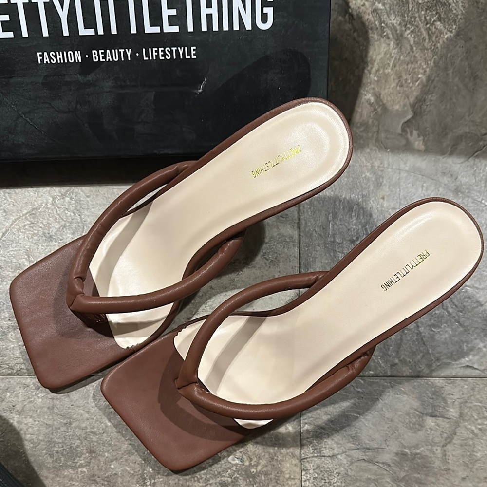 PrettyLittleThing cute brown sandal heels